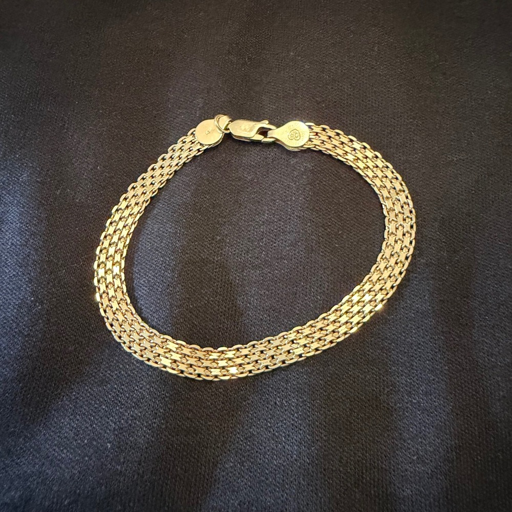 Oro Roma 14K Yellow Gold Bismark Link Bracelet 7.5Inch 7g Heart Logo Hallmarked